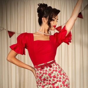 Kitten D'Amour Miss Strawberry Pageant Puff Sleeve Top